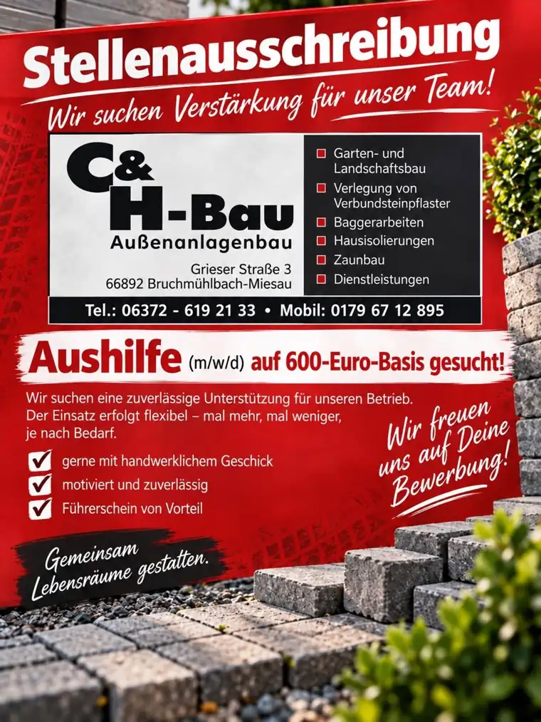 Stellenausschreibung von C&H-Bau: Aushilfe gesucht